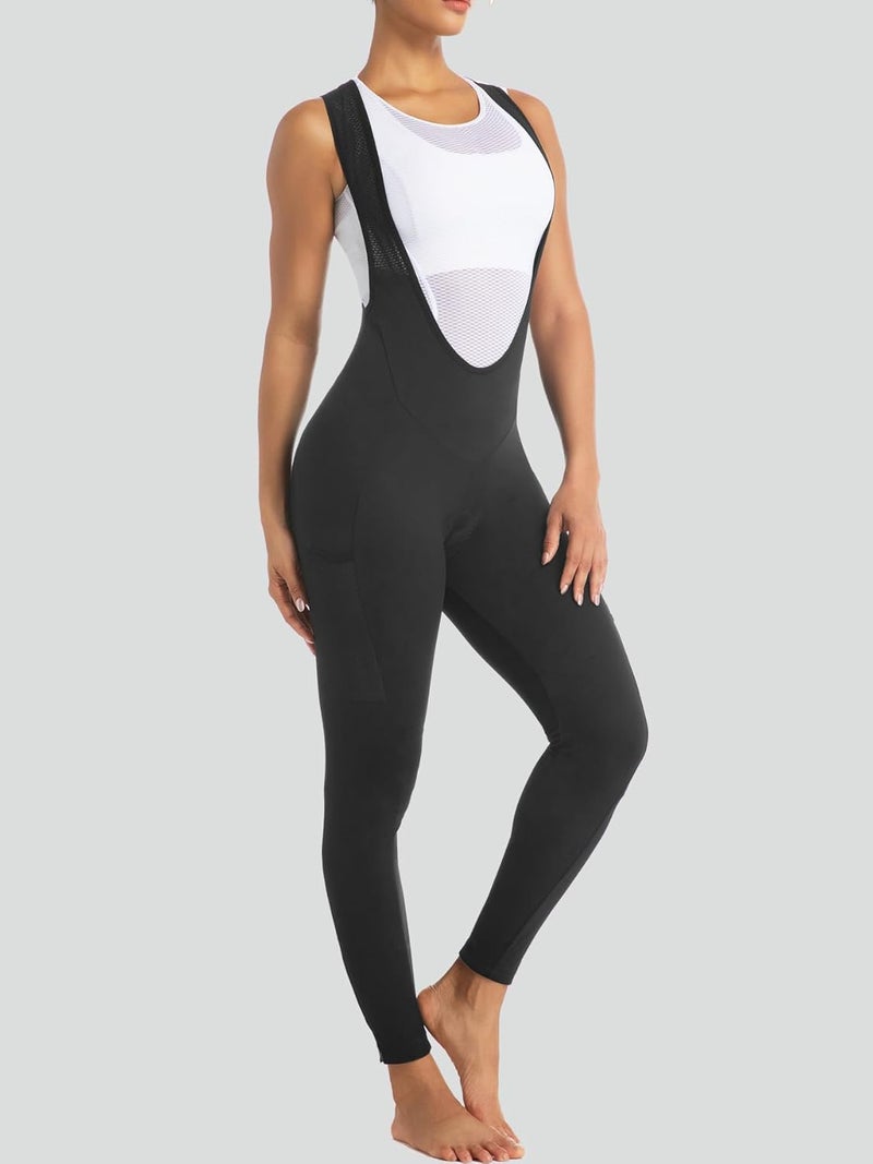 qualidyne Women's Cycling Bib Tights with Pockets - 4D Padded Quick-Dry Bike Pants- Mesh Straps, Ankle Zippers, Reflective - Image 1